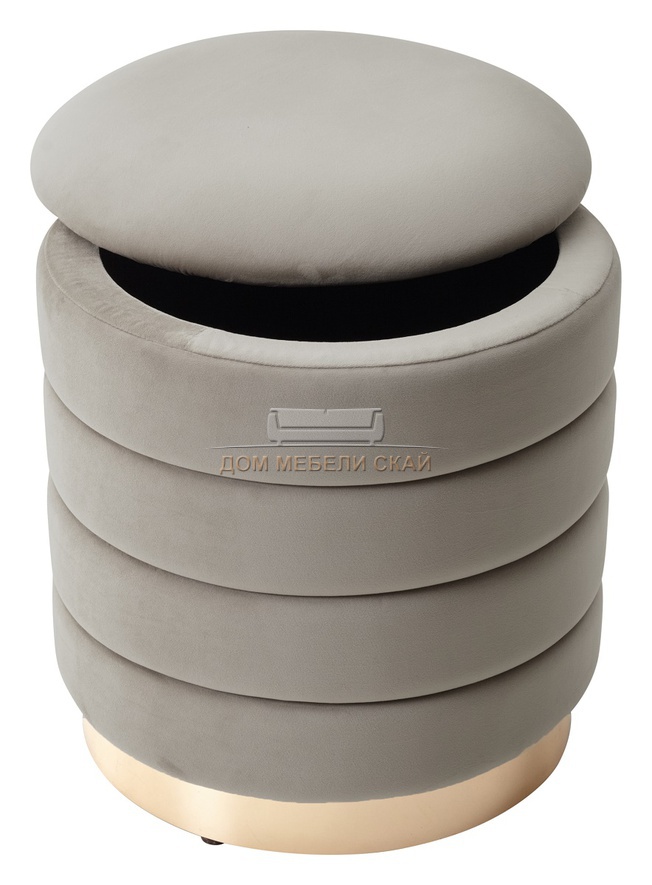 Пуф Фред, велюровый серо-бежевого цвета латте #25/золотой каркас
