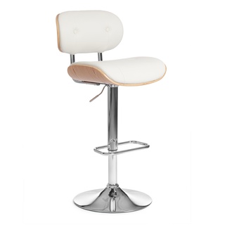 Барный стул DRAKAR mod.4050, экокожа белого цвета/натуральный/хром