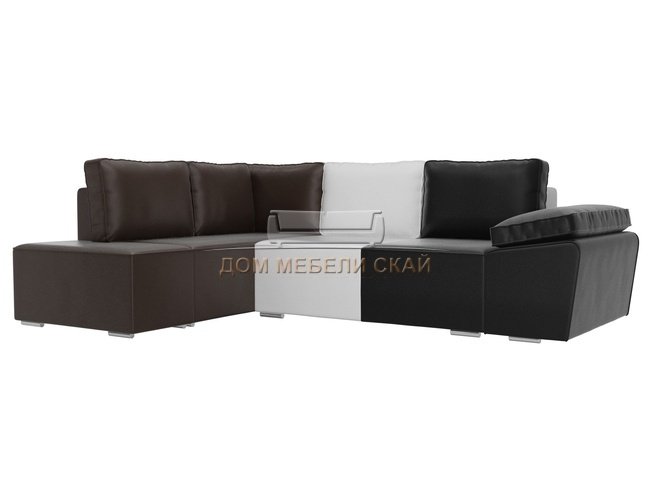 Угловой диван-кровать левый Хавьер, черный/белый/коричневый/экокожа