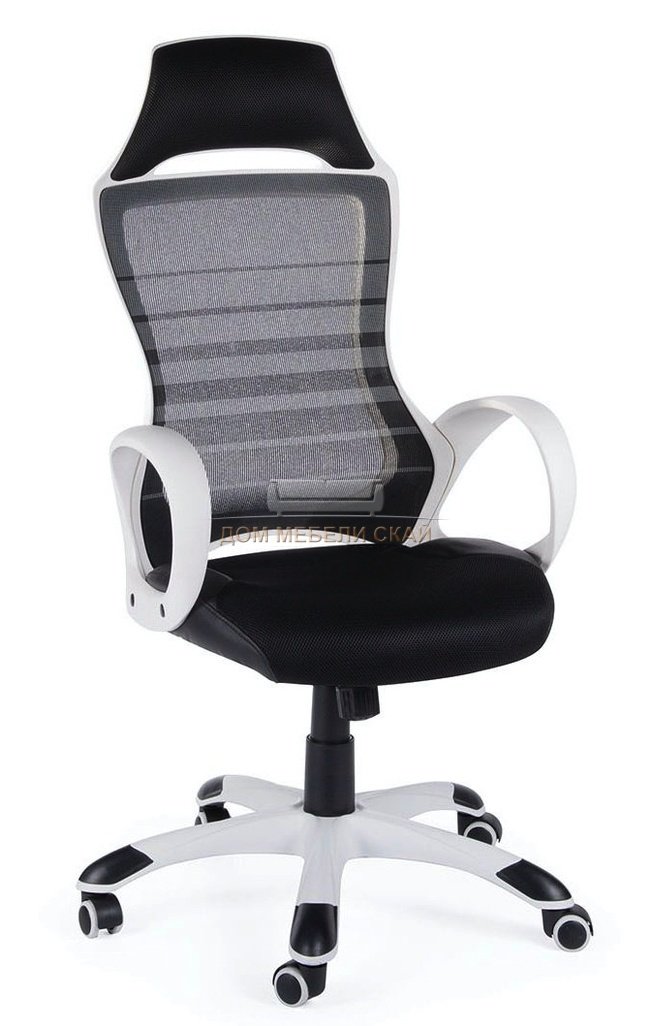 Кресло офисное Реноме, белый пластик/черная ткань/черная сетка