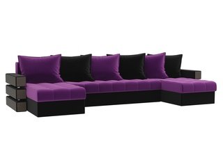 П-образный угловой диван Венеция, фиолетовый/черный/микровельвет