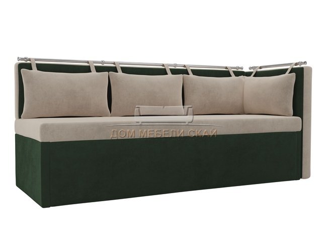 Кухонный угловой диван со спальным местом правый Метро, бежевый/зеленый/велюр