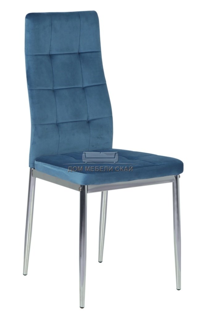 Стул металлический A-100, велюровый синего цвета/хром каркас