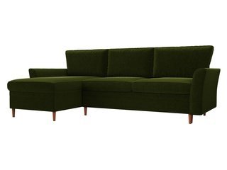 Угловой диван-кровать левый София, зеленый/микровельвет