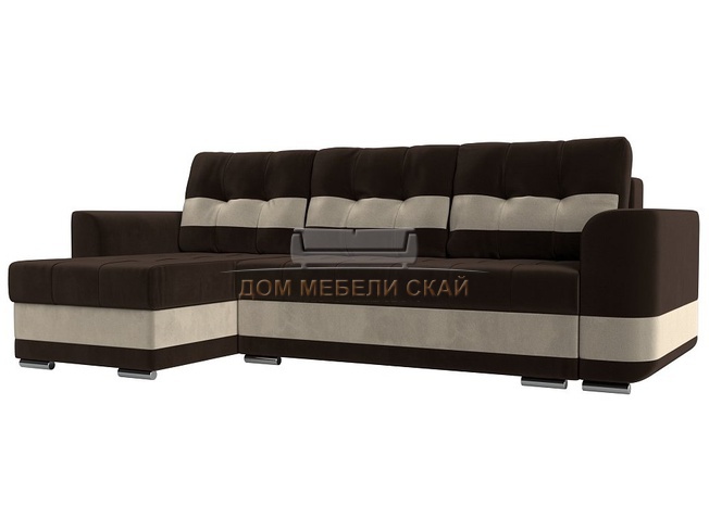 Угловой диван-кровать левый Честер, коричневый/бежевый/микровельвет