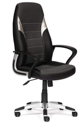 Кресло офисное Интер Inter, черная экокожа/серая ткань