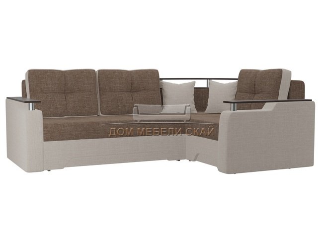 Угловой диван-кровать правый Комфорт, коричневый/бежевый/рогожка
