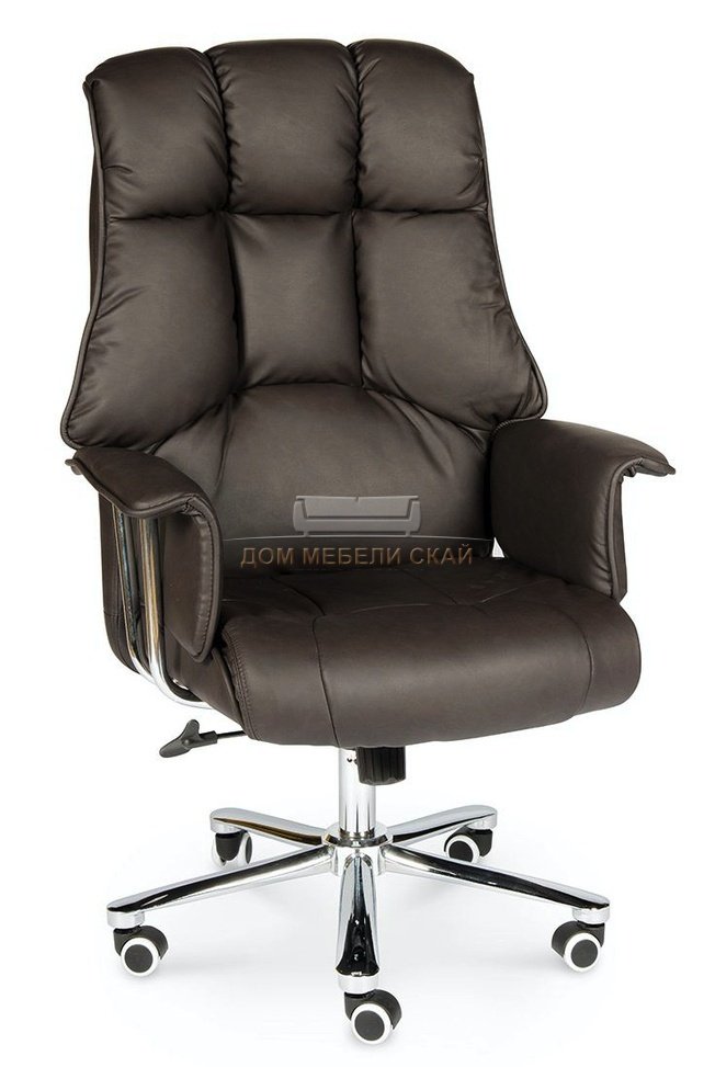 Кресло офисное Президент, сталь/хром/темно-коричневая кожа