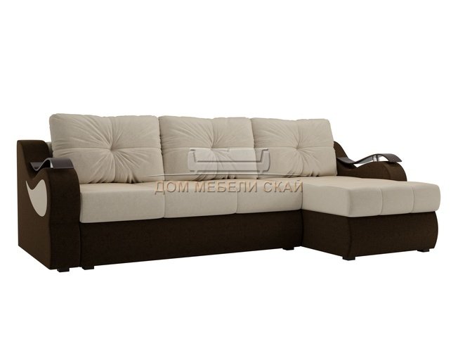 Угловой диван-кровать правый Меркурий, бежевый/коричневый/микровельвет