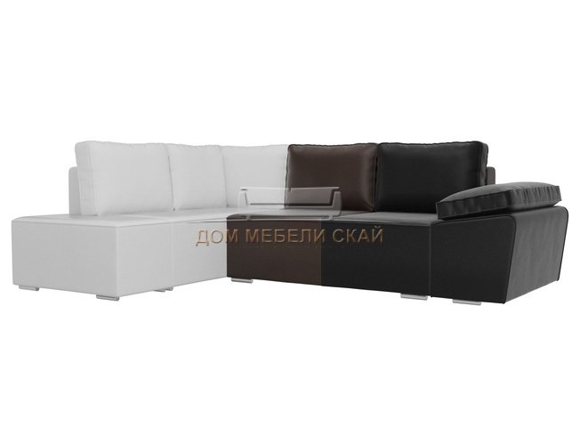 Угловой диван-кровать левый Хавьер, черный/коричневый/белый/экокожа