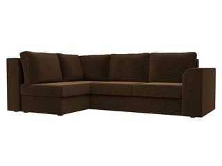 Угловой диван-кровать левый Пауэр, коричневый/микровельвет