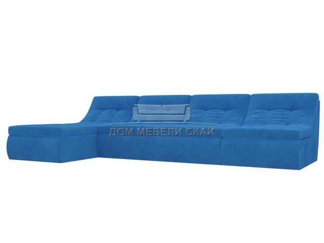 Угловой модульный диван-кровать левый Холидей, голубой/велюр