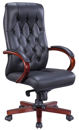 Кресло офисное Monaco Wood, натуральная кожа черная