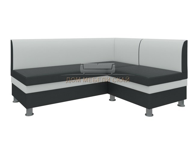 Кухонный угловой диван правый Уют, черный/белый/экокожа