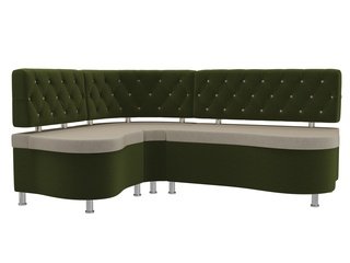 Кухонный угловой диван левый Вегас, бежевый/зеленый/микровельвет