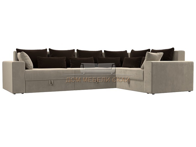 Угловой диван-кровать правый Майами Long, бежевый/коричневый/микровельвет
