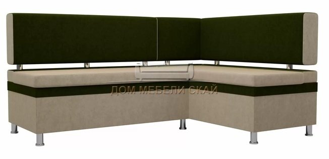 Кухонный угловой диван правый Стайл, бежевый/зеленый/микровельвет
