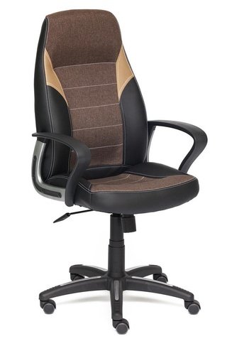 Кресло офисное Интер Inter, черная экокожа/коричневая рогожка