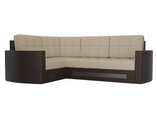Угловой диван-кровать левый Белла, бежевый/коричневый/экокожа
