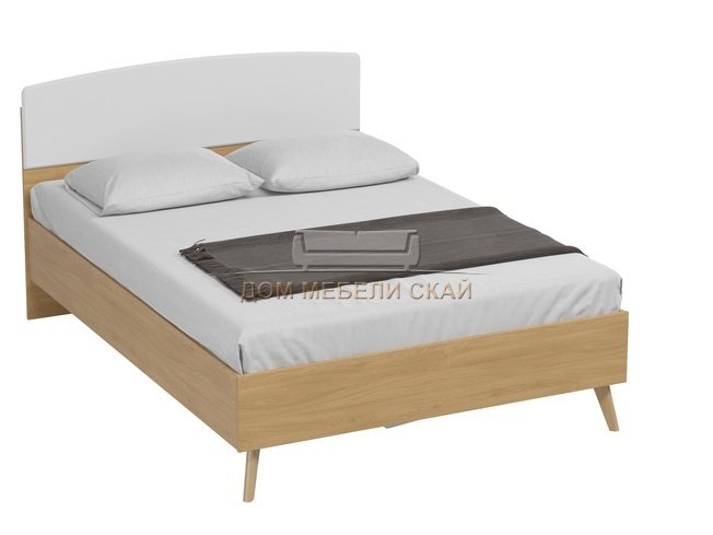 Кровать полутороспальная Нордик 1400, дуб сантана золотистый/белый матовый