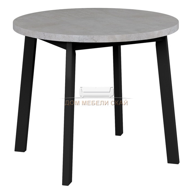 Стол обеденный круглый раскладной Next 90, бетон лайт/чёрный