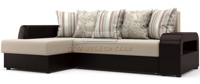 Угловой диван Марго, бежево-коричневый/левый