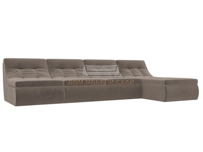 Угловой модульный диван-кровать правый Холидей, коричневый/велюр