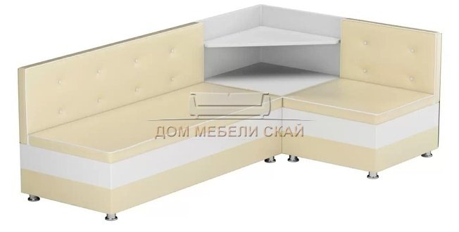 Кухонный угловой диван правый Милан, бежевый/белый/экокожа
