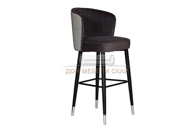 Cтул барный 30C-309W GR, велюровый серого цвета/черно-белая спинка