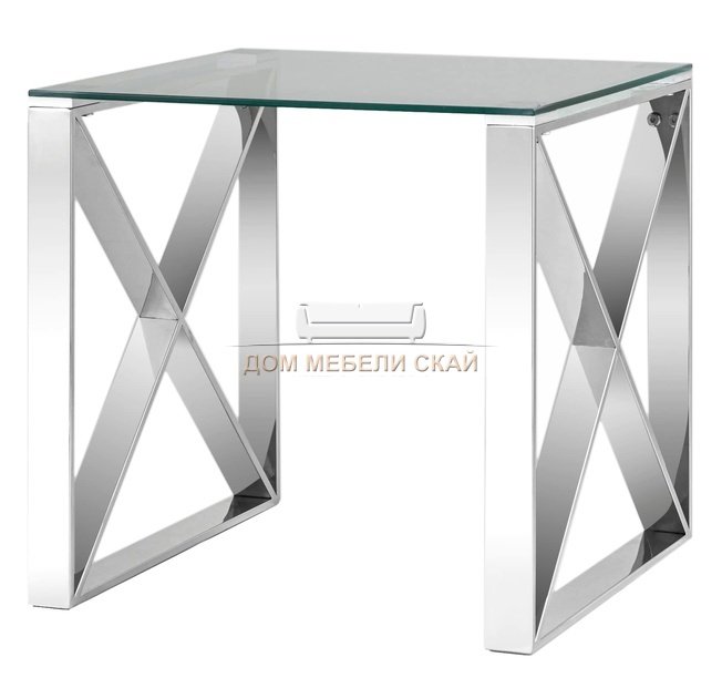 Журнальный стол 55x55 КРОСС, прозрачное стекло/сталь серебро