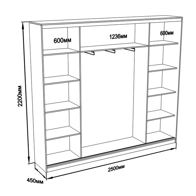 

Шкаф-купе Юпитер 3-дверный без зеркала 2500 (глубина 450, высота 2200), венге