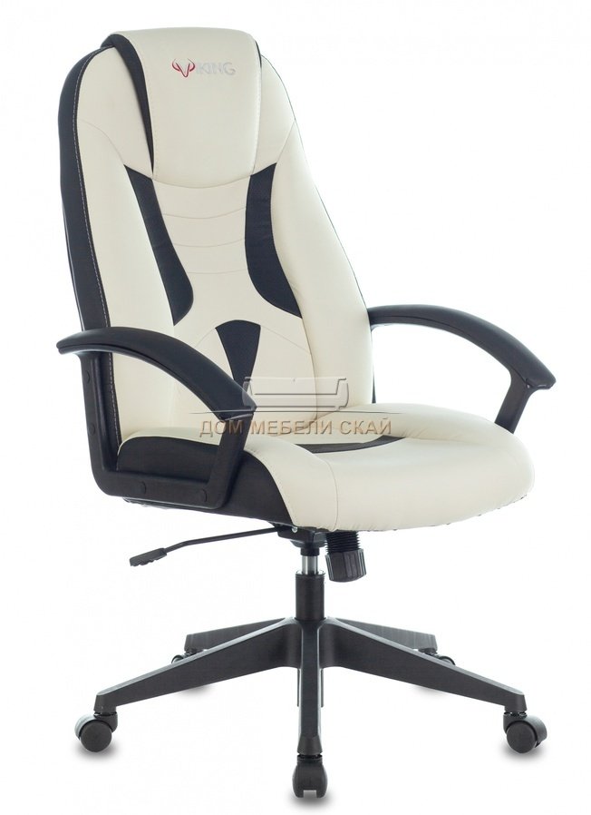 Кресло игровое VIKING-8, белая экокожа/черные вставки