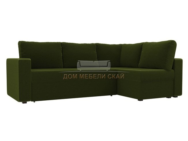 Угловой диван-кровать правый Оливер, зеленый/микровельвет