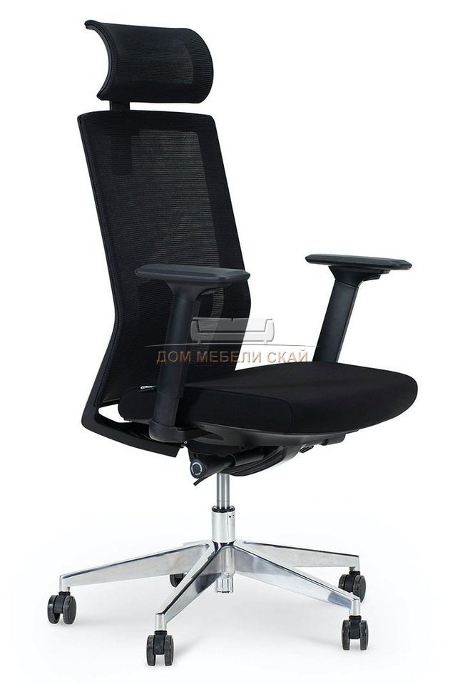 Кресло офисное Партнер, aluminium черный пластик/черная сетка/черная ткань