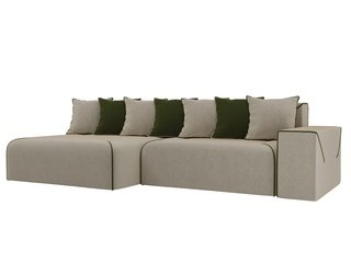 Угловой диван-кровать левый Кёльн, бежевый/зеленый/микровельвет