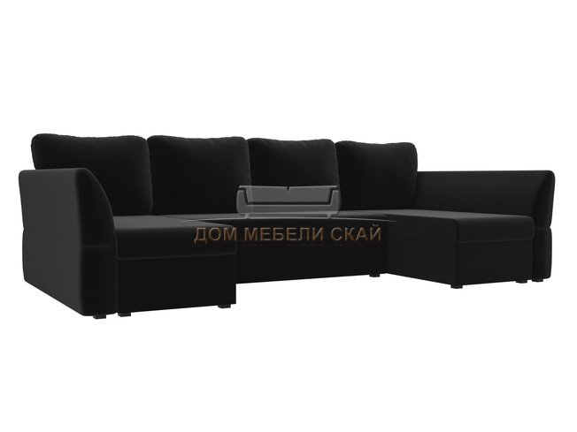П-образный угловой диван Гесен, черный/микровельвет