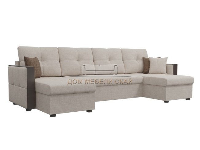 П-образный угловой диван Валенсия, бежевый/рогожка