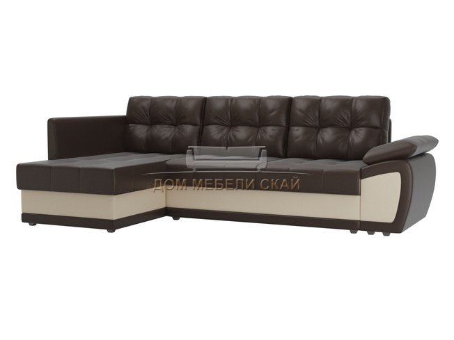 Угловой диван-кровать левый Нэстор прайм, коричневый/бежевый/экокожа
