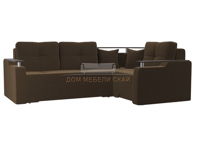 Угловой диван-кровать правый Комфорт, коричневый/микровельвет