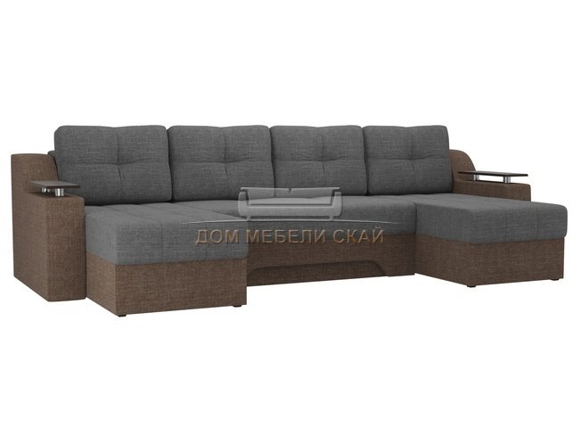 П-образный угловой диван Сенатор, серый/коричневый/рогожка