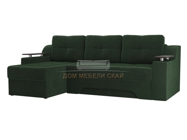 Угловой диван-кровать левый Сенатор, зеленый/велюр