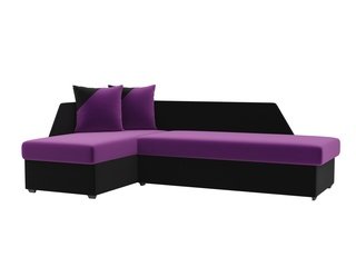 Угловой диван-кровать левый Андора, фиолетовый/черный/микровельвет