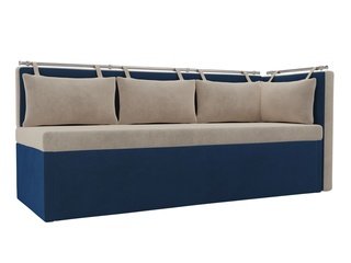 Кухонный угловой диван со спальным местом правый Метро, бежевый/голубой/велюр