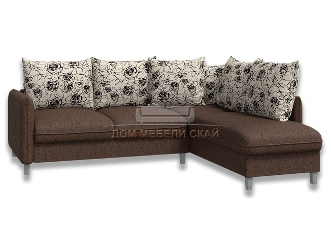 Угловой диван-кровать Лофт, коричневый/рогожка/флок розы