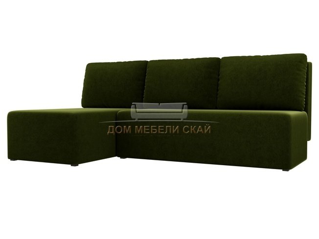 Угловой диван-кровать левый Поло, зеленый/микровельвет