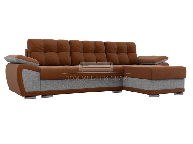 Угловой диван-кровать правый Нэстор, коричневый/серый/рогожка