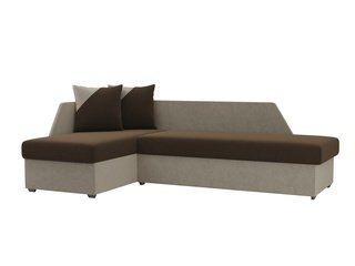 Угловой диван-кровать левый Андора, коричневый/бежевый/микровельвет
