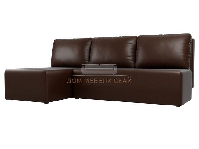 Угловой диван-кровать левый Поло, коричневый/экокожа