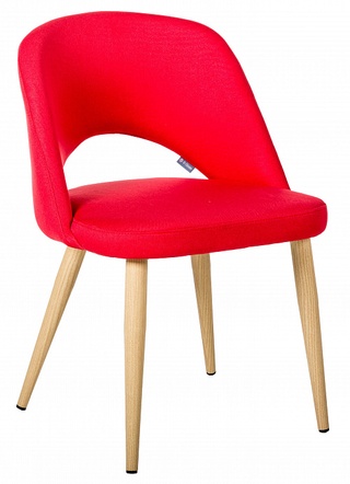 Стул-кресло Lars, велюровый красного цвета/натуральный дуб