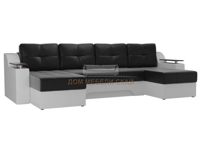 П-образный угловой диван Сенатор, черный/белый/экокожа
